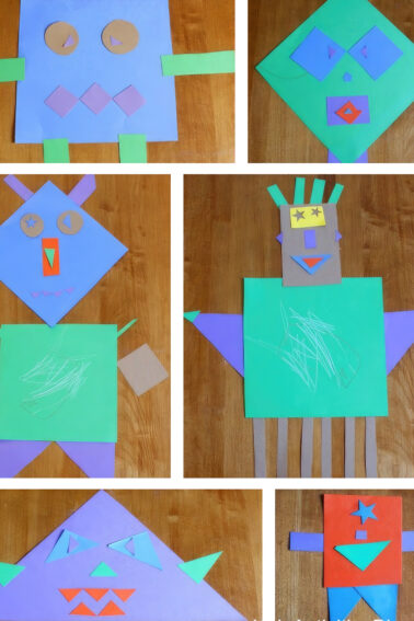 shape craft for preschoolers - monster shapes collage